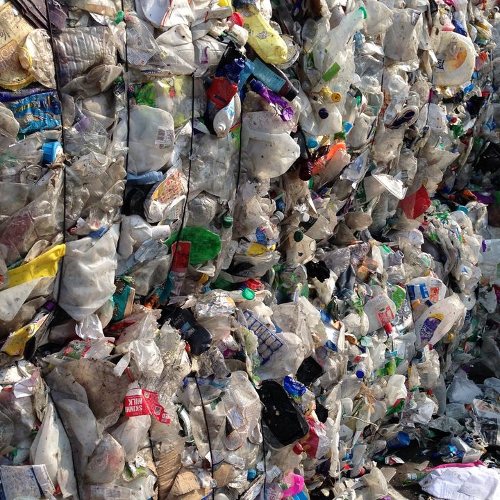 Baled plastics ready for recycling