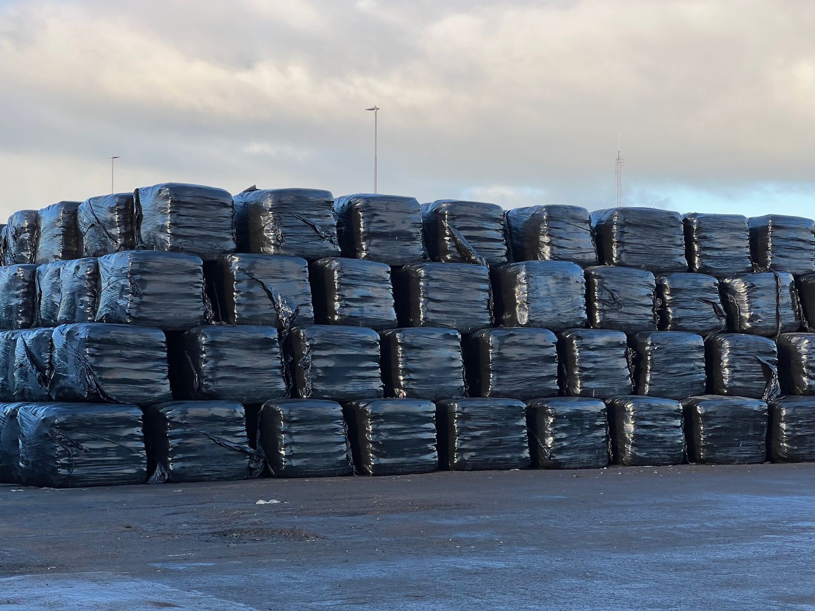 Wrapped SRF bales stacked at the port