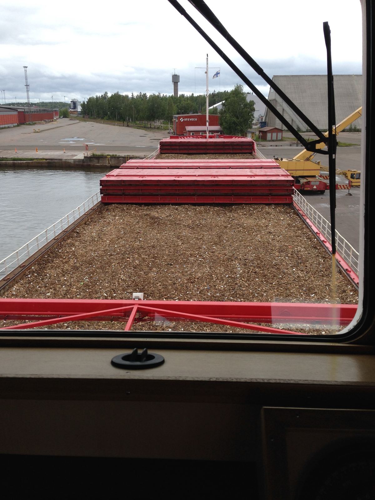 Loaded holds seen from the ship's bridge